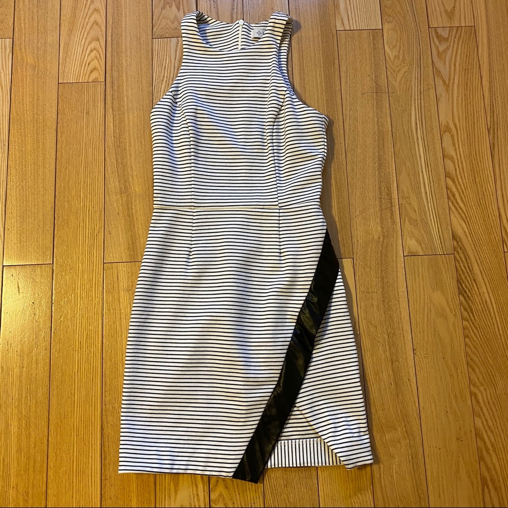Wayf Striped Dress with faux leather panel